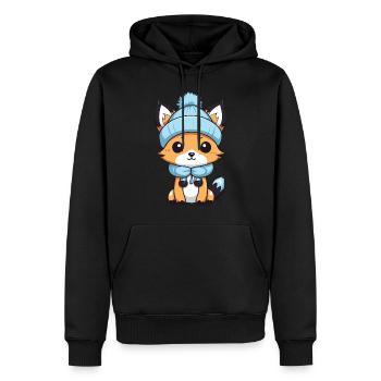 Fuchs Winter Comic - Männer Premium Bio Hoodie - Schwarz - Vorne - Nico (187cm)