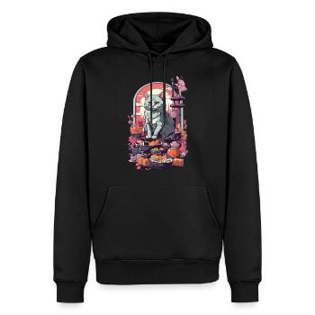 Retro Katze Sushi Sashimi Ukiyo-E Kunststil - Männer Premium Bio Hoodie - Schwarz - Vorne - Nico (187cm)