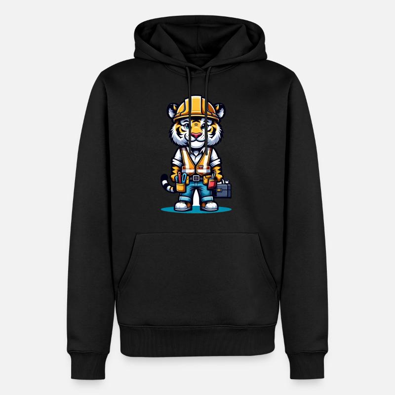 Cute Tiger Construction Worker - Männer Premium Bio Hoodie - Schwarz