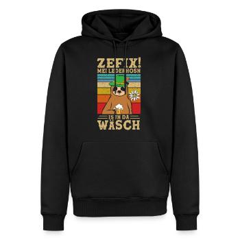 ZEFIX Mei Lederhosn Is In Da Wäsch Tracht - Men’s Premium Organic Hoodie - black - Front - Nico (187cm)
