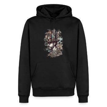Trippy Steampunk Motif - L’homme au chapeau fou - Sweat à capuche Premium bio Homme - noir - Devant - Nico (187cm)