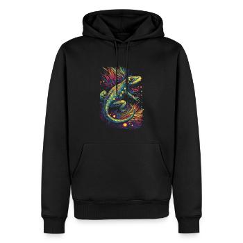 Coole trippy Eidechse/Echse mit bunten Pflanzen - Männer Premium Bio Hoodie - Schwarz - Vorne - Nico (187cm)