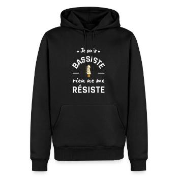 Humour bassiste homme femme basse musique - Sweat à capuche Premium bio Homme - noir - Devant - Nico (187cm)