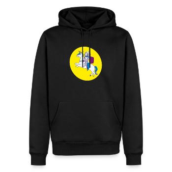 Astronaut rides a unicorn - Men’s Premium Organic Hoodie - black - Front - Nico (187cm)