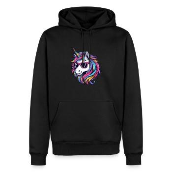 Cool unicorn with sunglasses - Men’s Premium Organic Hoodie - black - Front - Nico (187cm)