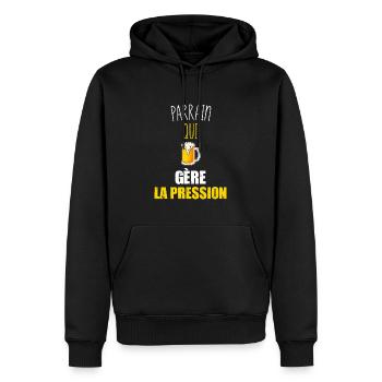 Parrain qui gère la pression t-shirt bière humour - Sweat à capuche Premium bio Homme - noir - Devant - Nico (187cm)