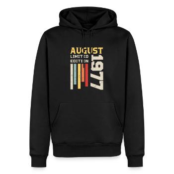 Août 1977 - Cadeau anniversaire Août 1977 Août - Sweat à capuche Premium bio Homme - noir - Devant - Nico (187cm)