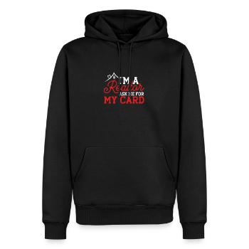 Je suis un agent immobilier Me demander ma carte immobilier - Sweat à capuche Premium bio Homme - noir - Devant - Nico (187cm)