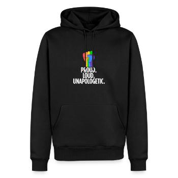 Cooles Design mit Regenbogen für CSD & LGBTQ+ - Männer Premium Bio Hoodie - Schwarz - Vorne - Nico (187cm)