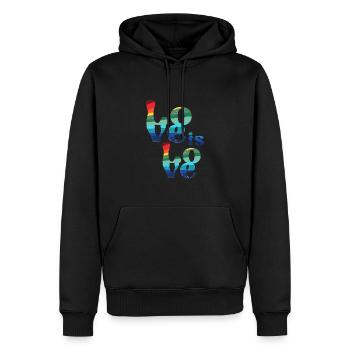 love is love ,bunt,LGBT,Regenbogen, schrift,retro - Männer Premium Bio Hoodie - Schwarz - Vorne - Nico (187cm)