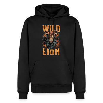 lion, tête de lion, fort, sauvage, fierté, courageux, royal, - Sweat à capuche Premium bio Homme - noir - Devant - Nico (187cm)