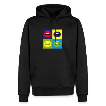 Pop Art / Graphic Novel: moue, lèvres, rouge à lèvres - Sweat à capuche Premium bio Homme - noir - Devant - Nico (187cm)