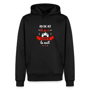 avocat le jour,gamer la nuit, idée cadeau avocat - Sweat à capuche Premium bio Homme - noir - Devant - Nico (187cm)
