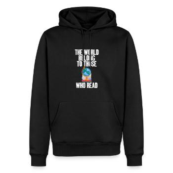 Le monde appartient à ceux qui font des citations motivantes - Sweat à capuche Premium bio Homme - noir - Devant - Nico (187cm)