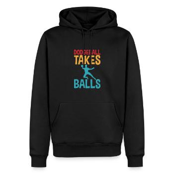 Dodgeball Takes Balls Distress Text with Dodgeball - Men’s Premium Organic Hoodie - black - Front - Nico (187cm)