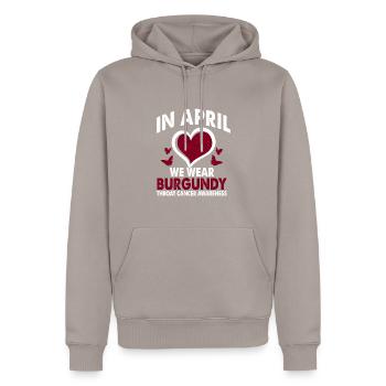 Im April Tragen Wir Burgund, Monat Der Aufklärung - Männer Premium Bio Hoodie - Taupe - Vorne - Nico (187cm)