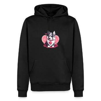 Husky chien amant maman et papa Saint-Valentin - Sweat à capuche Premium bio Homme - noir - Devant - Nico (187cm)