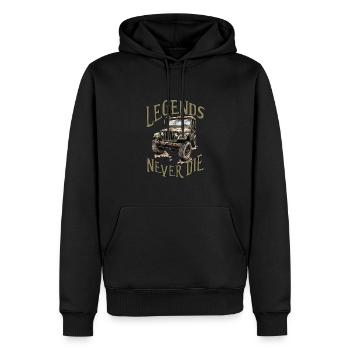 Jeep Willys Overland CJ Car legends never die - Männer Premium Bio Hoodie - Schwarz - Vorne - Nico (187cm)