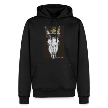 'Give me coffee' design with antelope skull + quote - Men’s Premium Organic Hoodie - black - Front - Nico (187cm)