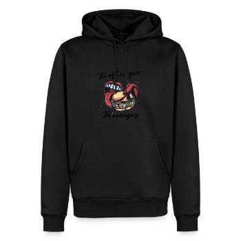 Tu est ce que tu manges t-shirt humour - Sweat à capuche Premium bio Homme - noir - Devant - Nico (187cm)