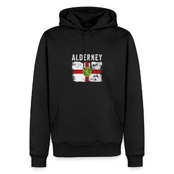 Drapeau d’Aurigny en détresse - Drapeau ridunien - Sweat à capuche Premium bio Homme - noir - Devant - Nico (187cm)