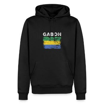 Gabun Flag Distressed - Gabunische Flagge - Männer Premium Bio Hoodie - Schwarz - Vorne - Nico (187cm)