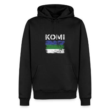 Drapeau Komi en détresse - Drapeau Komi - Sweat à capuche Premium bio Homme - noir - Devant - Nico (187cm)