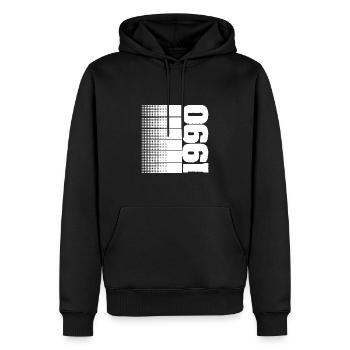 1990 - Männer Premium Bio Hoodie - Schwarz - Vorne - Nico (187cm)