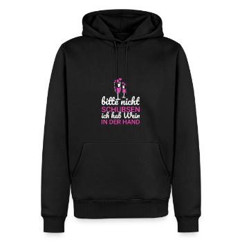 Bitte Nicht Schubsen Ich Hab Wein In Der Hand - Männer Premium Bio Hoodie - Schwarz - Vorne - Nico (187cm)