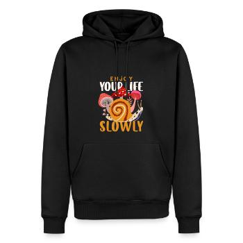 Schnecke Genieße das Leben, mach langsam - Männer Premium Bio Hoodie - Schwarz - Vorne - Nico (187cm)