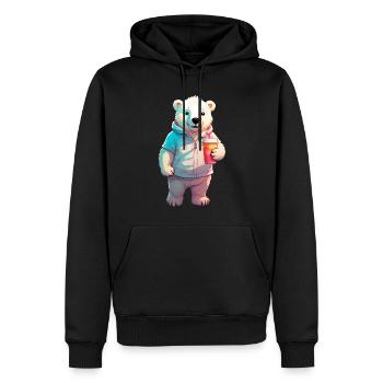 Bébé ours polaire avec milkshake - Sweat à capuche Premium bio Homme - noir - Devant - Nico (187cm)