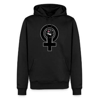 feministin - Männer Premium Bio Hoodie - Schwarz - Vorne - Nico (187cm)