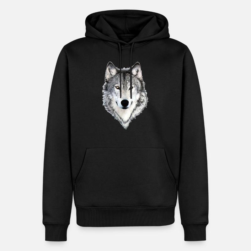 Wolf Wolf - Männer Premium Bio Hoodie - Schwarz