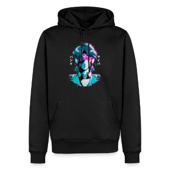 Cyber-Punk Anime Girl, 80s Anime Glitch Aesthetics - Männer Premium Bio Hoodie - Schwarz - Vorne - Nico (187cm)