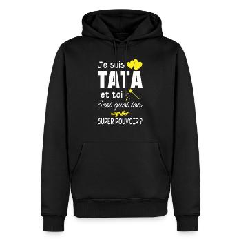 je suis tata / cadeau humour tata - Sweat à capuche Premium bio Homme - noir - Devant - Nico (187cm)