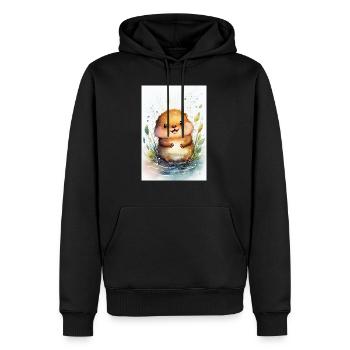 Biber Tier Watercolor Cute - Männer Premium Bio Hoodie - Schwarz - Vorne - Nico (187cm)