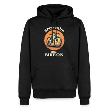 Keep Calm and Bike On Bicycle, Bike, Cycling - Men’s Premium Organic Hoodie - black - Front - Nico (187cm)