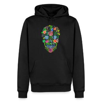 Blumenschädel - Männer Premium Bio Hoodie - Schwarz - Vorne - Nico (187cm)