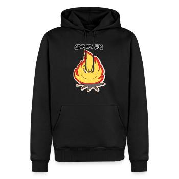 Illustration drôle de dessin animé feu câlin moi - Sweat à capuche Premium bio Homme - noir - Devant - Nico (187cm)