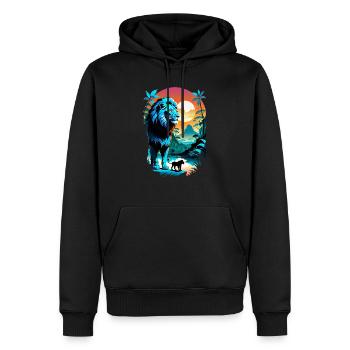 lion, lionceau et jungle - Sweat à capuche Premium bio Homme - noir - Devant - Nico (187cm)