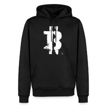 B für Bitcoin White - Männer Premium Bio Hoodie - Schwarz - Vorne - Nico (187cm)