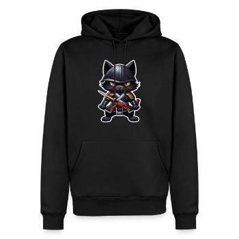 Ninja Cat - Samurai Kitten - Men’s Premium Organic Hoodie - black - Front - Nico (187cm)