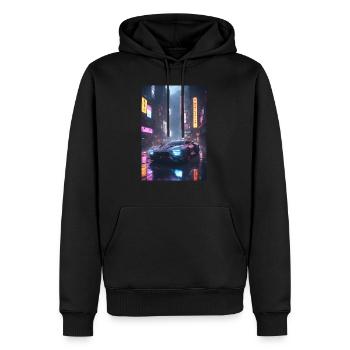 Cyberpunk Futuristisches Auto - Männer Premium Bio Hoodie - Schwarz - Vorne - Nico (187cm)