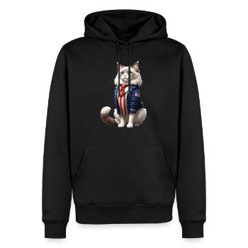 Ragdoll-Katze in amerikanischen Farben, 4. Juli - Männer Premium Bio Hoodie - Schwarz - Vorne - Nico (187cm)