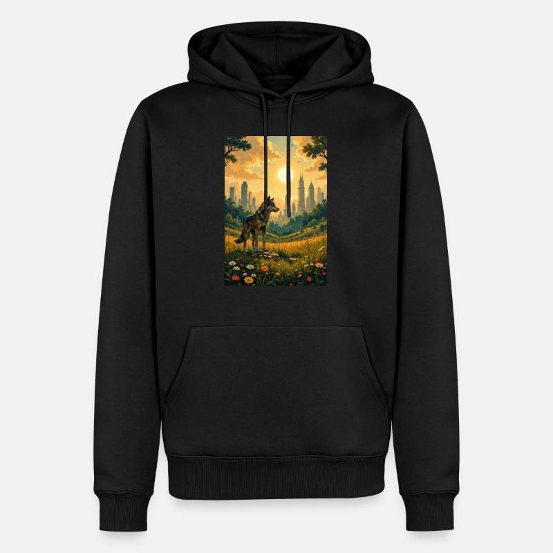 Das Bild des Wolfes - Männer Premium Bio Hoodie - Schwarz