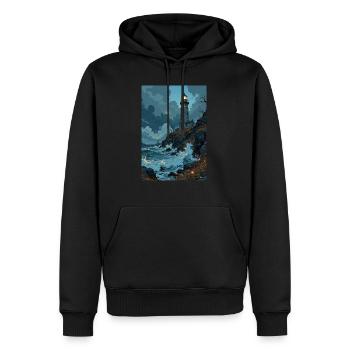 Bild eines Leuchtturms. - Männer Premium Bio Hoodie - Schwarz - Vorne - Nico (187cm)