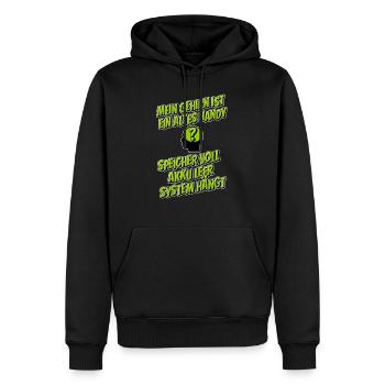 Mein Gehirn ist ein altes Handy … - Männer Premium Bio Hoodie - Schwarz - Vorne - Nico (187cm)