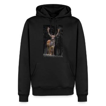 Hirsch - Männer Premium Bio Hoodie - Schwarz - Vorne - Nico (187cm)