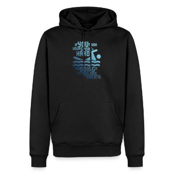 COOL FLOAT MOTIF WITH FUNNY CLAIM - Men’s Premium Organic Hoodie - black - Front - Nico (187cm)