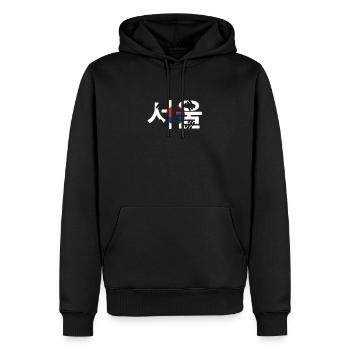 Séoul - drapeau coréen Hangul - Sweat à capuche Premium bio Homme - noir - Devant - Nico (187cm)